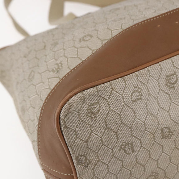 Christian Dior Honeycomb Canvas Tote Bag PVC Leather Beige Auth ep12002