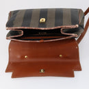 FENDI Pecan Canvas Hand Bag PVC 2way Black Brown Auth ep12011-9
