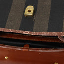 FENDI Pecan Canvas Hand Bag PVC 2way Black Brown Auth ep12011-10