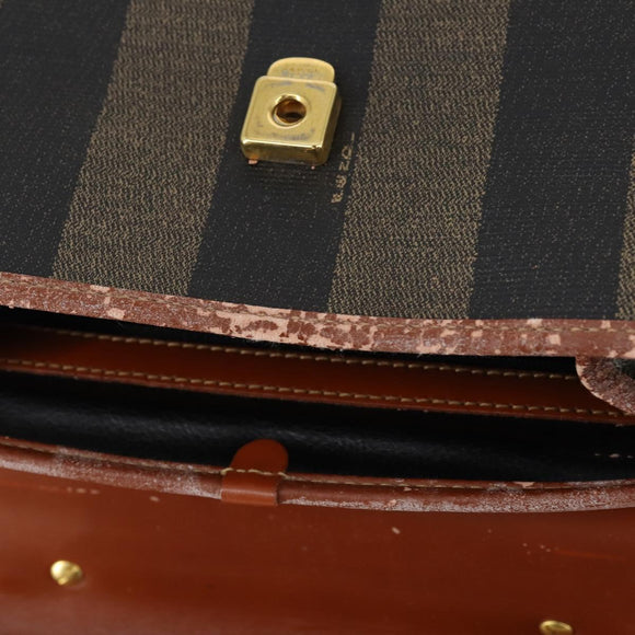 FENDI Pecan Canvas Hand Bag PVC 2way Black Brown Auth ep12011