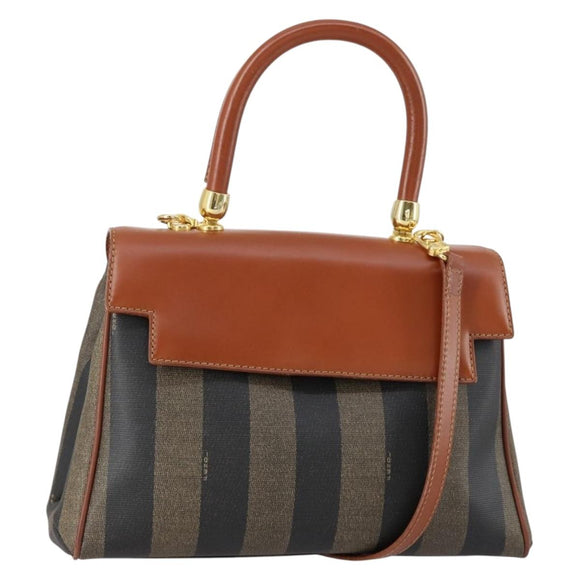 FENDI Pecan Canvas Handtasche PVC 2-Wege Schwarz Braun Auth ep12011