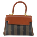 FENDI Pecan Canvas Hand Bag PVC 2way Black Brown Auth ep12011-13