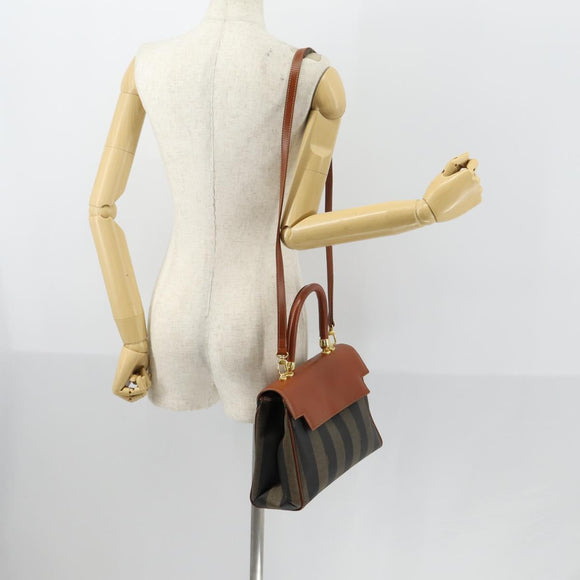 FENDI Pecan Canvas Hand Bag PVC 2way Black Brown Auth ep12011