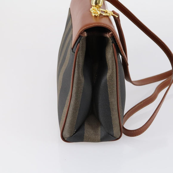 FENDI Pecan Canvas Hand Bag PVC 2way Black Brown Auth ep12011