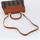 FENDI Pecan Canvas Hand Bag PVC 2way Black Brown Auth ep12011-7
