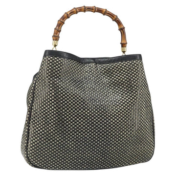 GUCCI Bamboo Shoulder Bag Leather Black Gold Auth ep12014