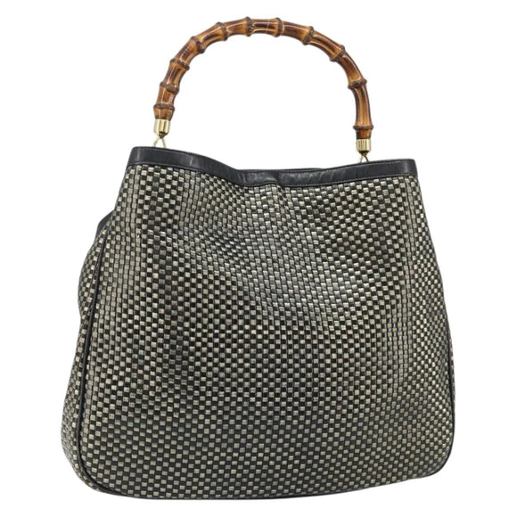 GUCCI Bamboo Shoulder Bag Leather Black Gold Auth ep12014