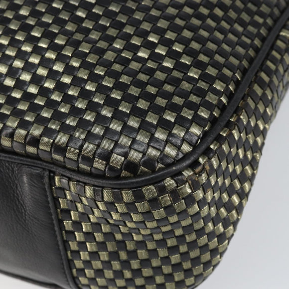 GUCCI Bamboo Shoulder Bag Leather Black Gold Auth ep12014