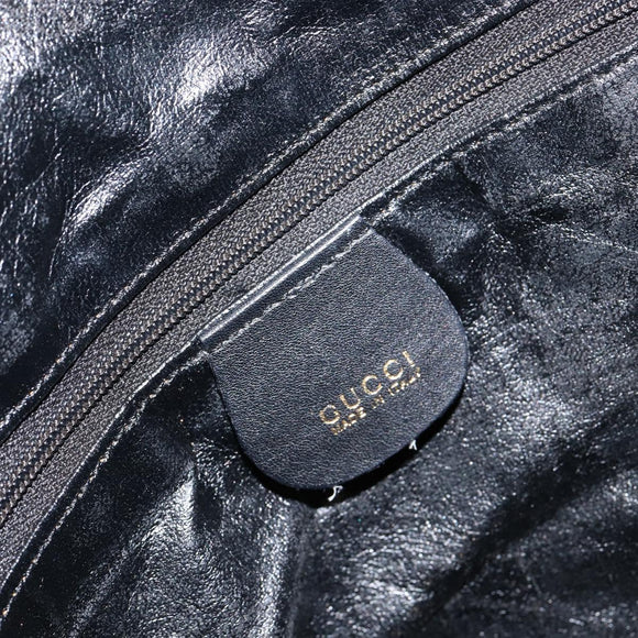 GUCCI Bamboo Shoulder Bag Leather Black Gold Auth ep12014