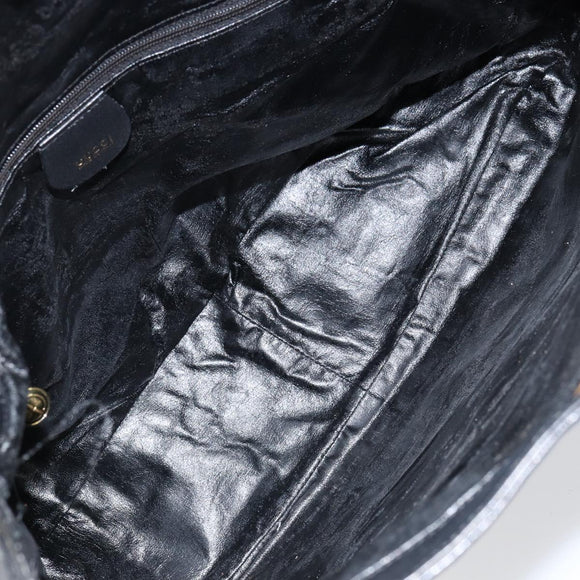 GUCCI Bamboo Shoulder Bag Leather Black Gold Auth ep12014