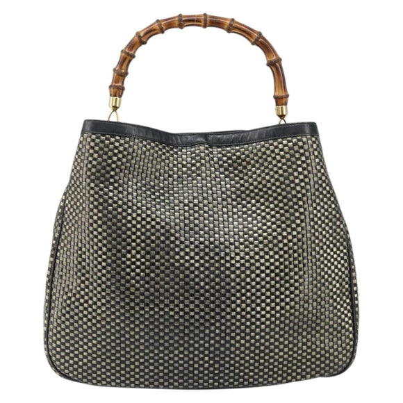 GUCCI Bamboo Shoulder Bag Leather Black Gold Auth ep12014