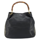 GUCCI Bamboo Shoulder Bag Leather Black Gold Auth ep12014-2