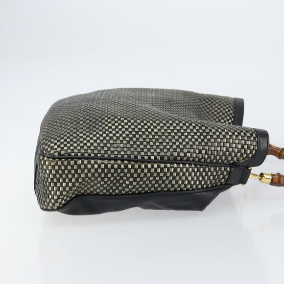 GUCCI Bamboo Shoulder Bag Leather Black Gold Auth ep12014