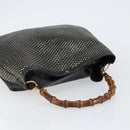 GUCCI Bamboo Shoulder Bag Leather Black Gold Auth ep12014-6