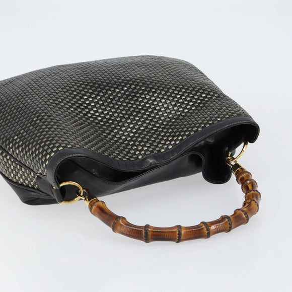GUCCI Bamboo Shoulder Bag Leather Black Gold Auth ep12014