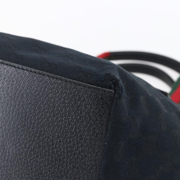 GUCCI GG Canvas Web Sherry Line Hand Bag Black Red 131228 Auth ep12019