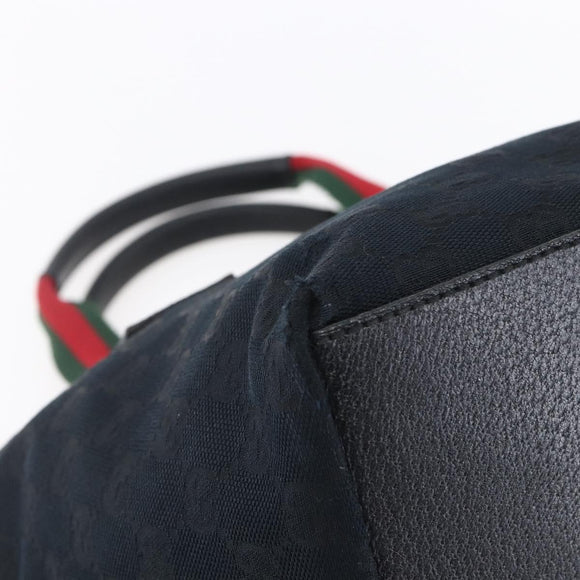 GUCCI GG Canvas Web Sherry Line Hand Bag Black Red 131228 Auth ep12019