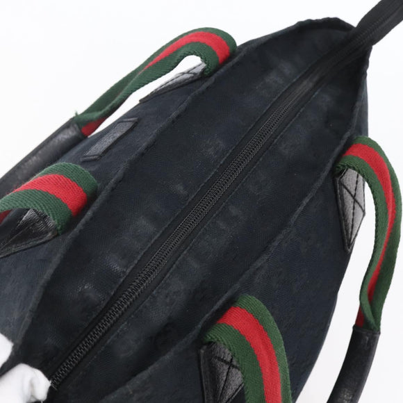 GUCCI GG Canvas Web Sherry Line Hand Bag Black Red 131228 Auth ep12019