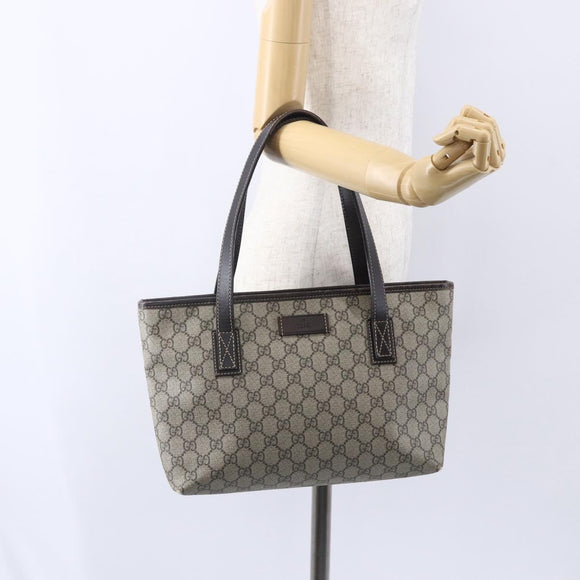 GUCCI GG Supreme Tote Bag PVC Beige Silver 211138 Auth ep12020