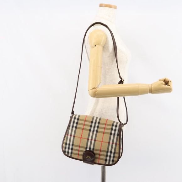 Burberrys Nova Check Shoulder Bag Canvas Beige Gold Auth ep12026