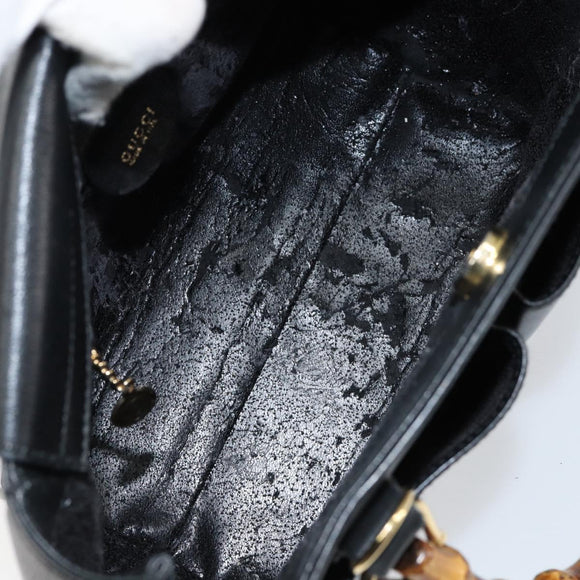 GUCCI Bamboo Hand Bag Leather Black Gold 000 122 0316 Auth ep12030