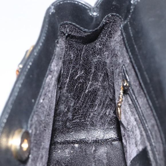 GUCCI Bamboo Hand Bag Leather Black Gold 000 122 0316 Auth ep12030