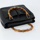 GUCCI Bamboo Hand Bag Leather Black Gold 000 122 0316 Auth ep12030-6