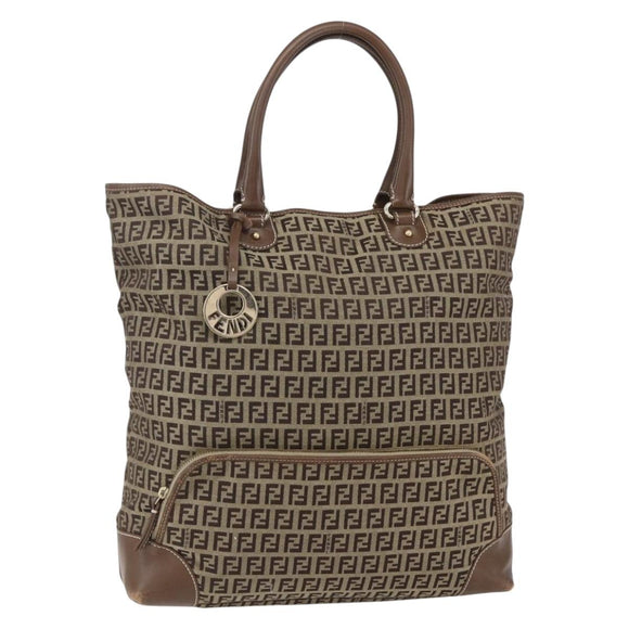 FENDI Zucchino Canvas Tote Bag Beige Gold Auth ep12032