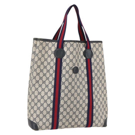GUCCI GG Supreme Sherry Line Tote Bag PVC Navy Red Auth ep12033