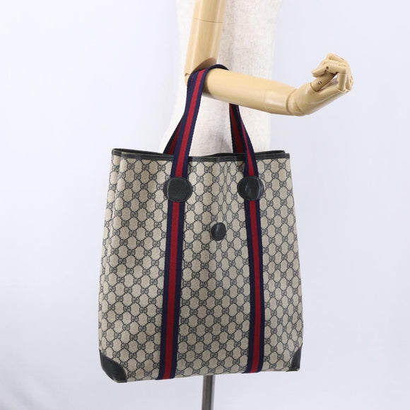 GUCCI GG Supreme Sherry Line Tote Bag PVC Navy Red Auth ep12033