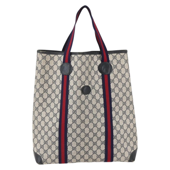GUCCI GG Supreme Sherry Line Tote Bag PVC Navy Red Auth ep12033