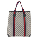 GUCCI GG Supreme Sherry Line Tote Bag PVC Navy Red Auth ep12033-2