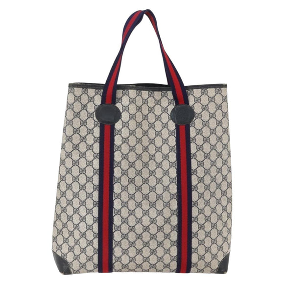 GUCCI GG Supreme Sherry Line Tote Bag PVC Navy Red Auth ep12033