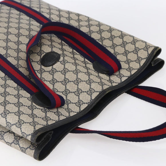 GUCCI GG Supreme Sherry Line Tote Bag PVC Navy Red Auth ep12033