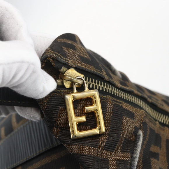 FENDI Zucca Canvas Vanity Hand Bag Black Brown gold Auth ep12035