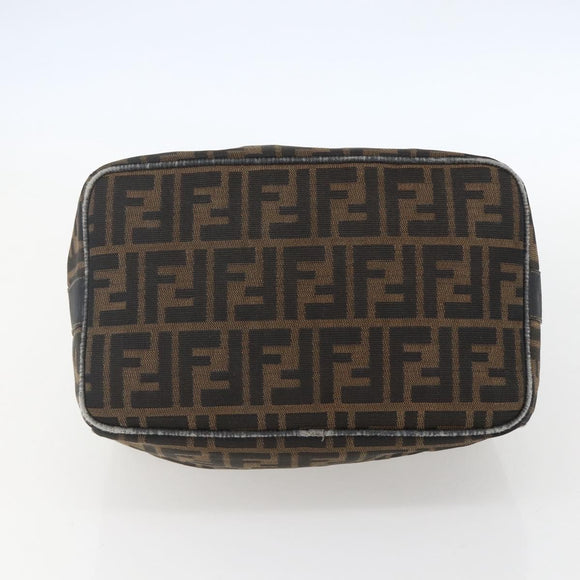FENDI Zucca Canvas Vanity Hand Bag Black Brown gold Auth ep12035