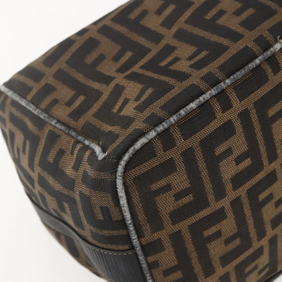 FENDI Zucca Canvas Vanity Hand Bag Black Brown gold Auth ep12035