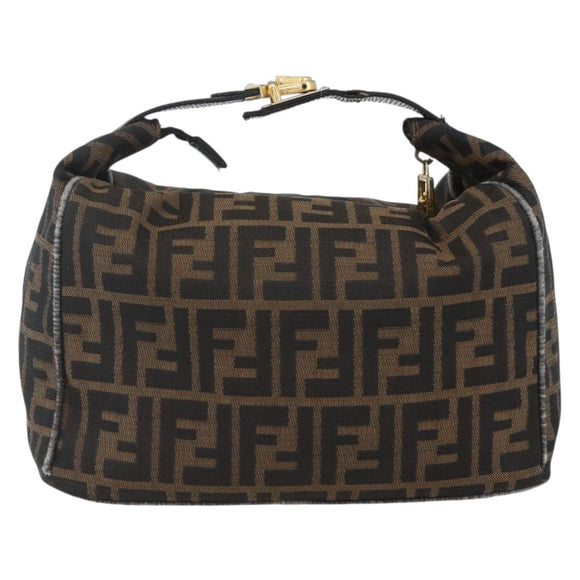 FENDI Zucca Canvas Vanity Hand Bag Black Brown gold Auth ep12035