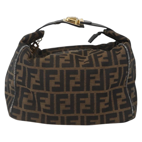 FENDI Zucca Canvas Vanity Hand Bag Black Brown gold Auth ep12035