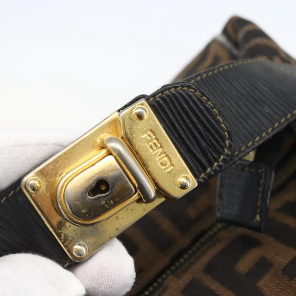 FENDI Zucca Canvas Vanity Hand Bag Black Brown gold Auth ep12035