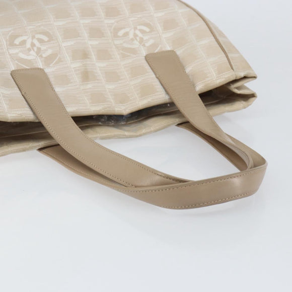 CHANEL New Travel Line Tote Bag Nylon Beige Gold CC Auth ep12037