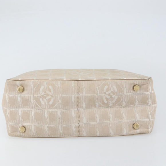 CHANEL New Travel Line Tote Bag Nylon Beige Gold CC Auth ep12037