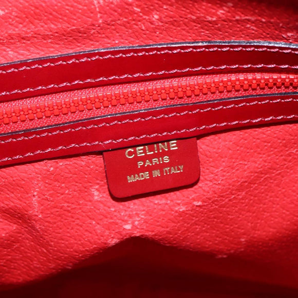 CELINE Hand Bag Leather 2way Red Gold Auth ep12038