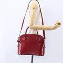 CELINE Hand Bag Leather 2way Red Gold Auth ep12038-24