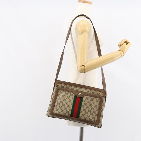 GUCCI GG Supreme Web Sherry Line Bag PVC Beige Gold 904 02 013 Auth ep12043