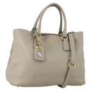 PRADA Hand Bag Leather 2way Gray Gold Auth ep12049-1
