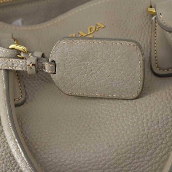 PRADA Hand Bag Leather 2way Gray Gold Auth ep12049