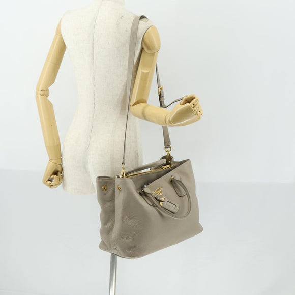 PRADA Hand Bag Leather 2way Gray Gold Auth ep12049