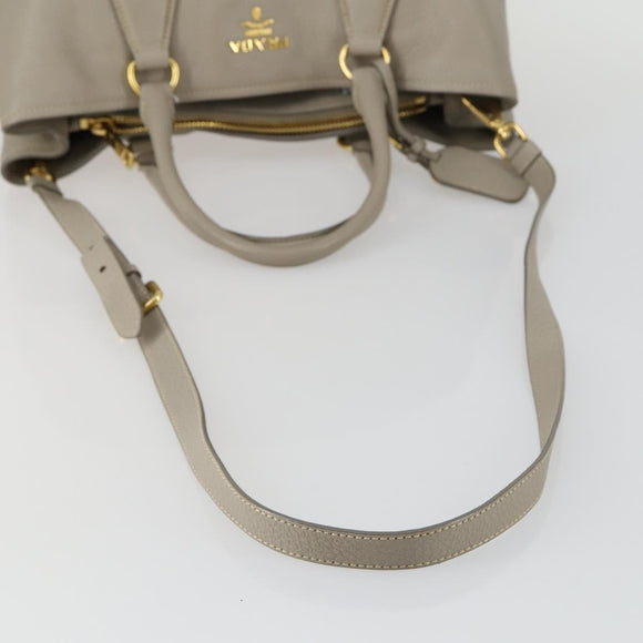 PRADA Hand Bag Leather 2way Gray Gold Auth ep12049