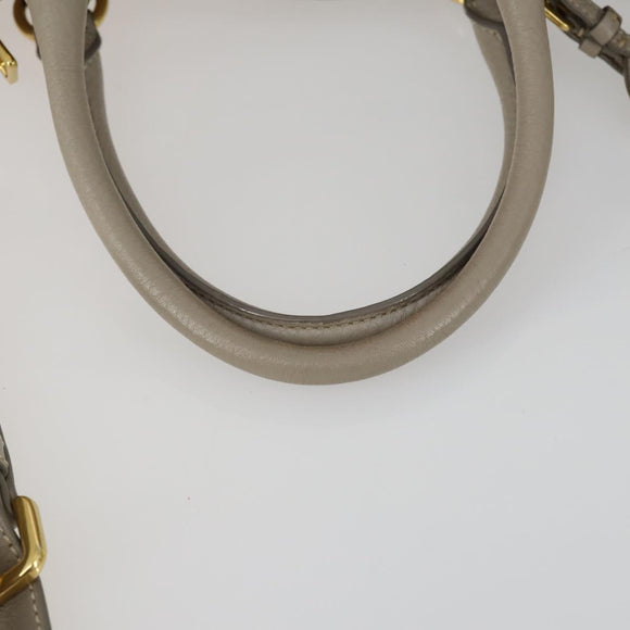 PRADA Hand Bag Leather 2way Gray Gold Auth ep12049